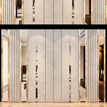 Elegant Wood & Metal Wall Panel 3D model image 1 