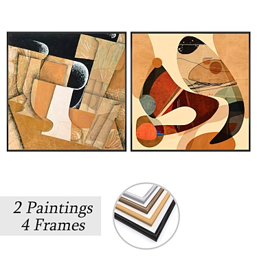 Artistic Delight: 2 Paintings with 4 Frame Options 3D model image 1 