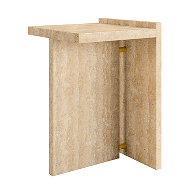 Travertine & Brass Segment Side Tables 3D model image 1 