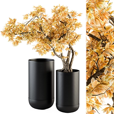 Title: Autumn Branch Bouquet in Black Vase 3D model image 1 