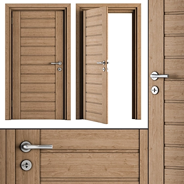 Modern Wood & Steel Door Set 3D model image 1 