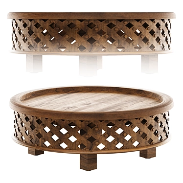 Artisan Carved Wood Coffee Table 3D model image 1 