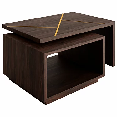 Elegant Walnut Coffee Table with Gold Inlay 3D model image 1 