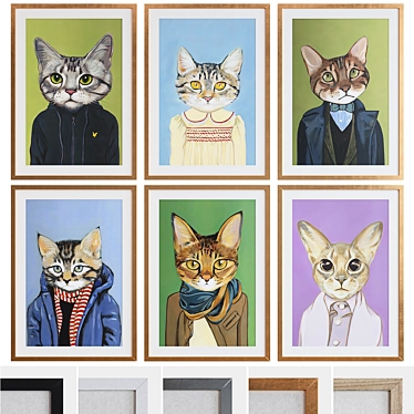 Abstract Cat Portrait Frame Set 3D model image 1 