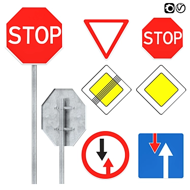 Priority Road Signs Set 3D model image 1 