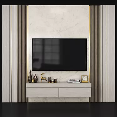 Modern TV Wall with 65" Display 3D model image 1 