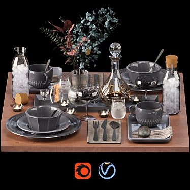 Ikea Tableware Set: Vase, Mug, Carafe, Leaf, Plates 3D model image 1 