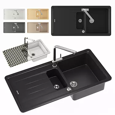 Quartz Composite Sink & L-Shaped Faucet 3D model image 1 