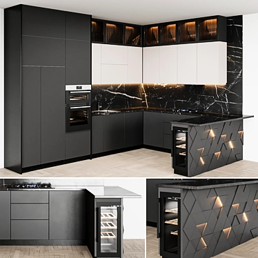 Sleek Italian Kitchen: Modern80 Black 3D model image 1 