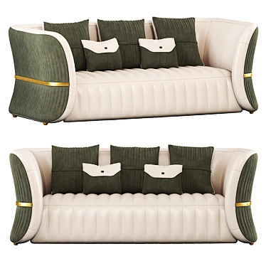 Green Velvet 3-Seater Sofa 3D model image 1 