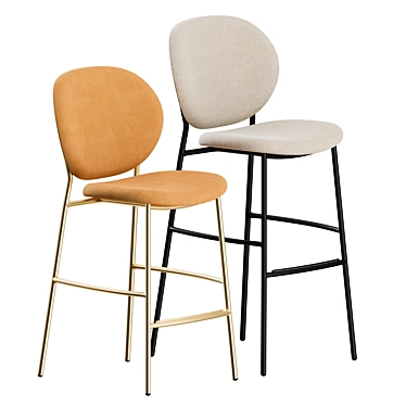 Retro-Style Inès Stools: Modern Elegance in Fabric 3D model image 1 