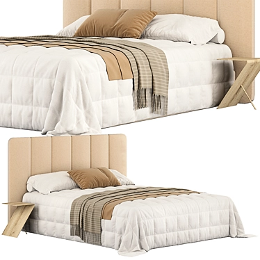 Elegant Kennedy Tufted Headboard Bed 3D model image 1 