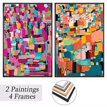 Gallery Art Set: 2 Paintings & 4 Frame Options 3D model image 1 
