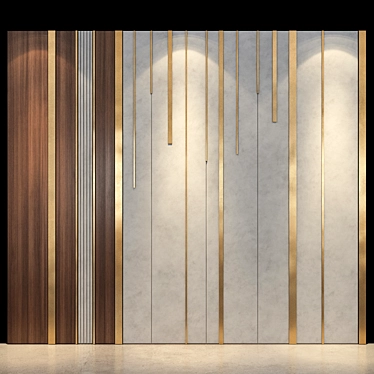 Modern Wood and Metal Wall Panel 3D model image 1 