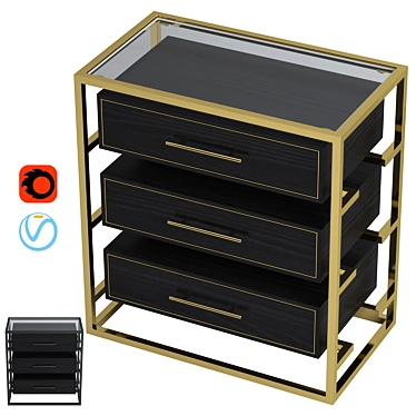 Elegant Black and Gold Bedside Table 3D model image 1 