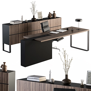Wood and Black Manager Desk 3D model image 1 
