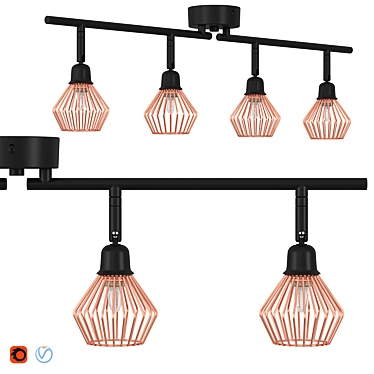 Copper Volga 4-Light Metal Ceiling Lamp 3D model image 1 