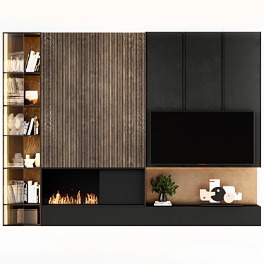 Modern TV Wall with Fireplace 3D model image 1 