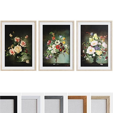 Modern Floral Oil Painting Picture Frame Set 3D model image 1 