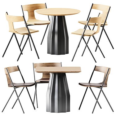 Stylish Quadra Chair and Burin Wooden Table Set 3D model image 1 