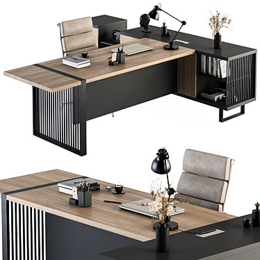 Executive Wood and Black Desk 3D model image 1 