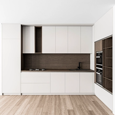 Modern White & Wood Kitchen Cabinets 3D model image 1 