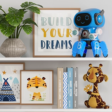 Interactive Kids' Decor Set with Globe, Robot, Car Toy & More 3D model image 1 