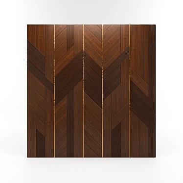 Geometric Oak Wall Panel with Brass Inserts 3D model image 1 