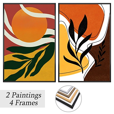 Artistic Set: 2 Paintings & 4 Frame Options 3D model image 1 