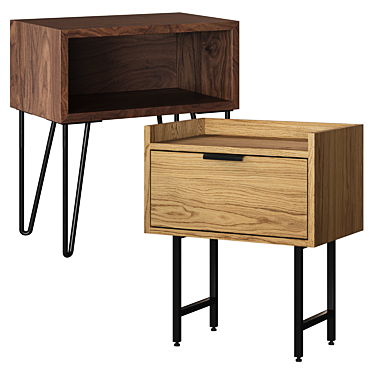 Vintage Bedside Table with Oak Veneer and Metal Legs 3D model image 1 