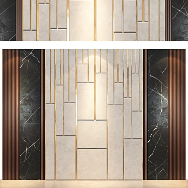 Modern Wood and Gold Wall Panels 3D model image 1 
