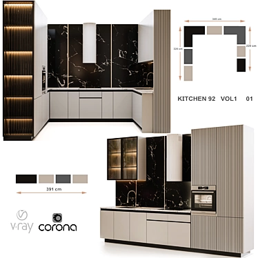 Adjustable Color Kitchen: Modern92Vol1 3D model image 1 