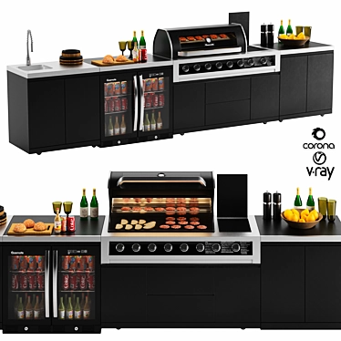 Ultimate Outdoor Kitchen Set: Grill, Sink, Wine Cooler 3D model image 1 