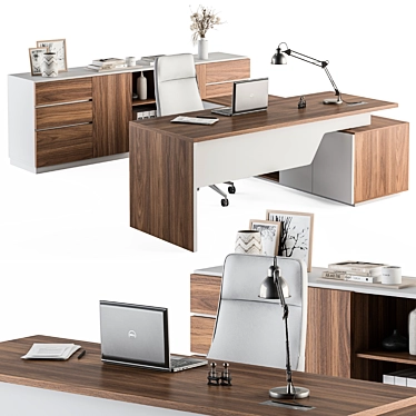 Wooden White Manager Desk - Office Furniture 3D model image 1 