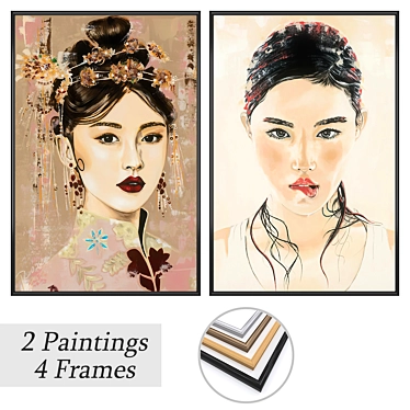 Artistic Home Decor: Set of 2 Paintings with 4 Frame Options 3D model image 1 