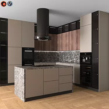 Modern Corner Kitchen with Appliances 3D model image 1 