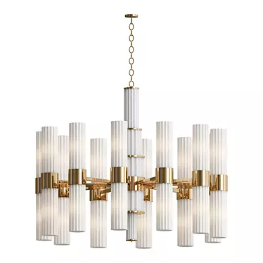 Elegant Gold & White Glass Chandelier 3D model image 1 