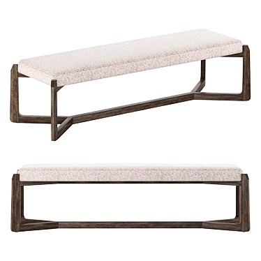 Mid Century Gray Wood Bench 3D model image 1 