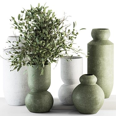 Green and Gray Vase and Plant Set 3D model image 1 