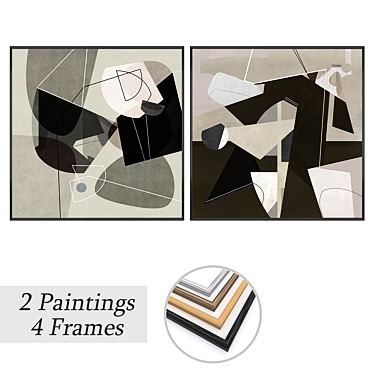 Unique Set of 2 Paintings with 4 Frame Options 3D model image 1 