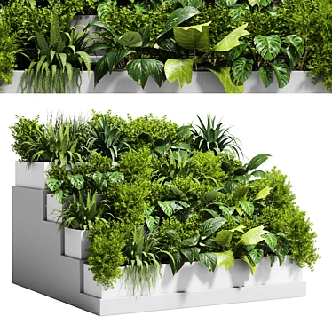 Stairway Greenery: Concrete Vase with Fern, Bush & Grass 3D model image 1 