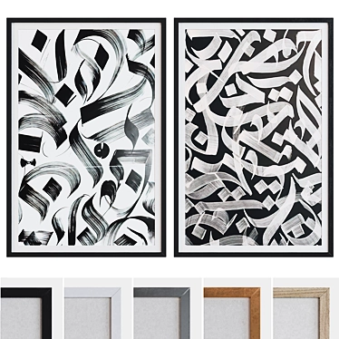 Modern Frame Set with Abstract Calligraphy Art  3D model image 1 