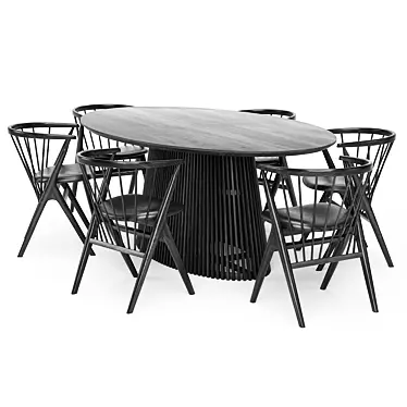 Sleek Black Dining Set 3D model image 1 