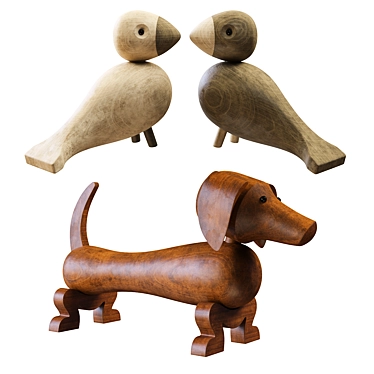 Title: Kay Bojesen PBR Birds & Dog Figurine 3D model image 1 