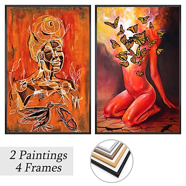 Artistic Wall Decor Set: 2 Paintings, 4 Frame Options 3D model image 1 