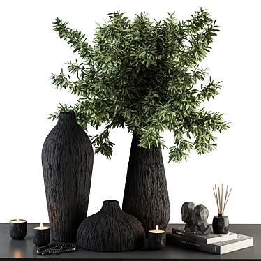 Green & Black Vase Set 3D model image 1 