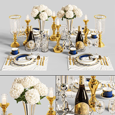 Elegant Dinner Table Set 3D model image 1 
