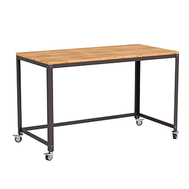 Industrial Style Computer Desk on Wheels 3D model image 1 