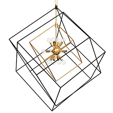 Cubist Pendant: Black & Gold Elegance 3D model image 1 