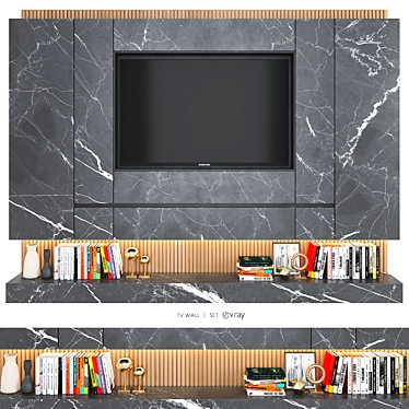 Modern TV Wall with Decor - 3D Visualization 3D model image 1 